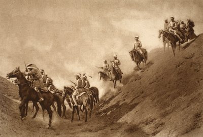 Policía montada árabe ayudando a los británicos a cruzar el lecho seco de un antiguo canal, 1914-19 de English School