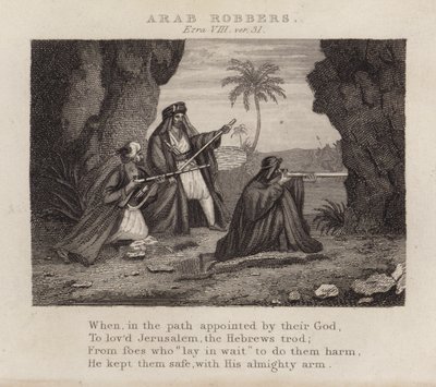 Ladrones árabes, Esdras VIII, ver 31 (grabado) de English School