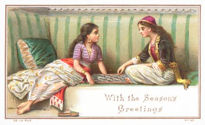 Damas Árabes jugando Juego de Mesa, Tarjeta de Navidad de English School