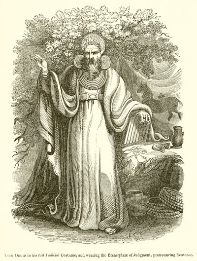 Archidruida en su traje judicial completo, y llevando el pectoral del juicio, pronunciando sentencia de English School