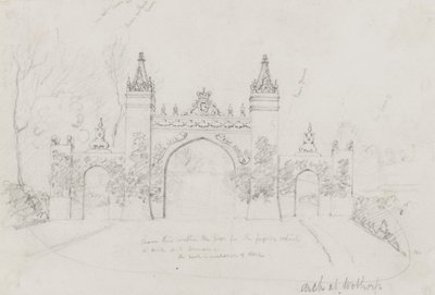 Arco en Wothorp, Cambridgeshire, erigido para dar la bienvenida a la Reina Victoria y al Príncipe Alberto en ruta a Burghley House de English School