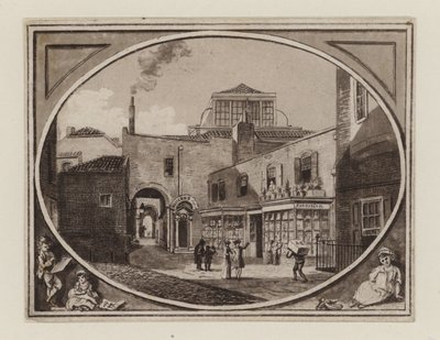 Archibald Roberton, vendedor de impresiones, de Savill Row Passage, junto a la sala de subastas de Squibs, circa 1790 de English School
