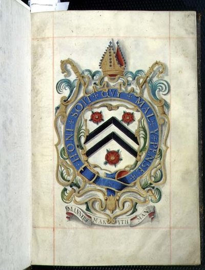 Archivo 3693 fol.1 Escudo de armas de un libro de donaciones de New College, Oxford de English School