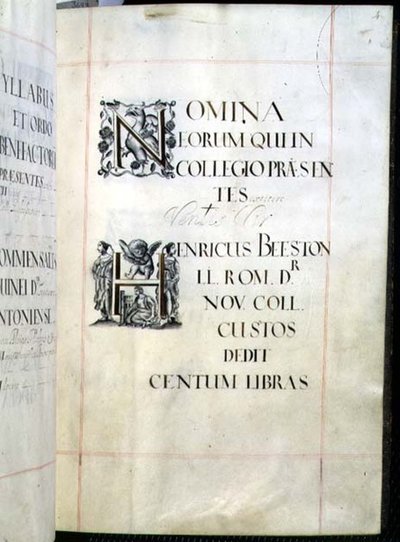 Archivo 3693 fol.4 Página de un Libro de Benefactores del New College, Oxford de English School