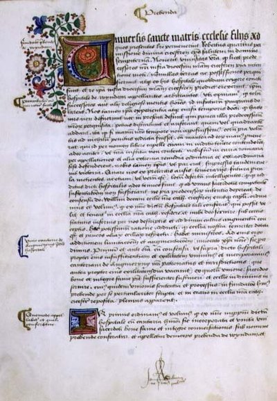 Archivo 9432 f.17v Página de texto con inicial iluminada, del Libro de Fundaciones de Robert Sherborne o Shirburn (c.1450-1536) Obispo de Chichester de English School