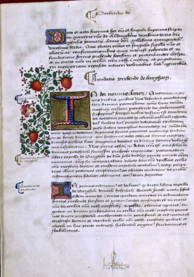 Página de texto con inicial iluminada 