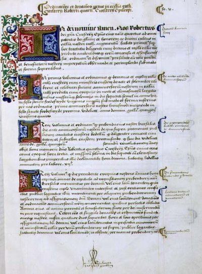 Página de texto con inicial iluminada 