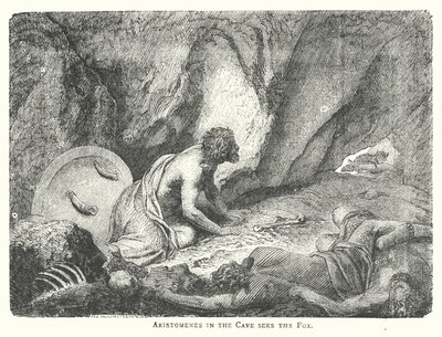 Aristomenes en la cueva ve al zorro (grabado) de English School