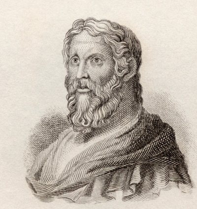 Aristófanes, c. 446 a c. 386 a.C. Dramaturgo cómico de la Antigua Grecia, del Diccionario Histórico de Crabb pub. 1825. de English School