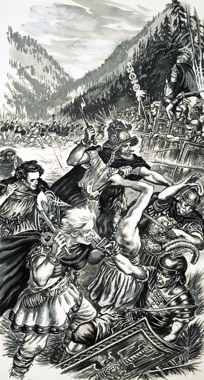 Arminio, el príncipe alemán, luchando contra los romanos de English School