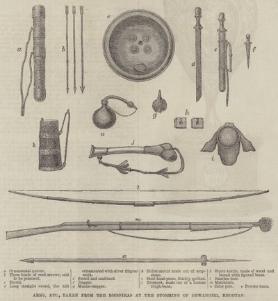 Armas, etc., tomadas de los Bhooteas en el asalto de Dewangiri, Bhootan de English School