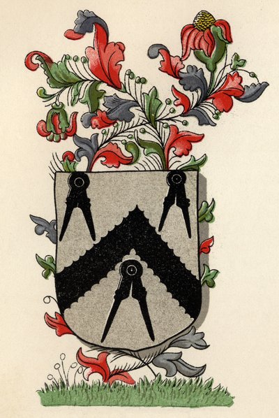 Armas otorgadas a la Compañía de Carpinteros de Londres, 6º de Eduardo IV, 1466, de La Historia de la Masonería, volumen II, publicado por Thomas C. Jack, Londres, 1883 de English School