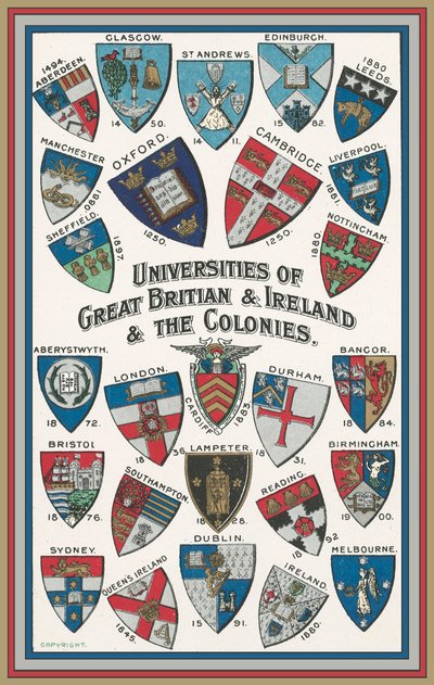 Escudos de universidades de Gran Bretaña e Irlanda y las colonias de English School