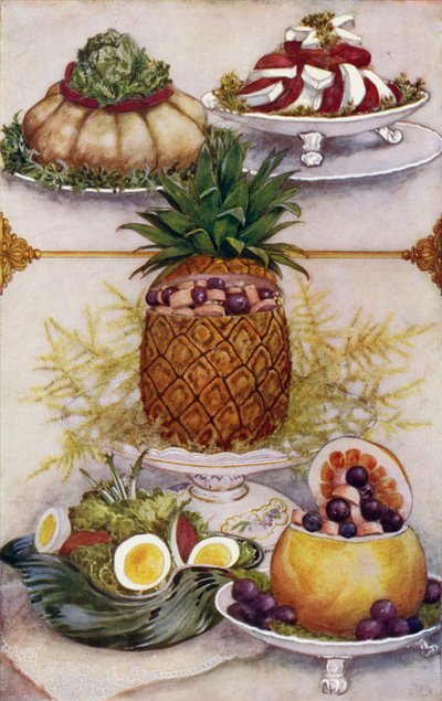 Arreglos para servir ensaladas en frutas ahuecadas (lito de color) de English School