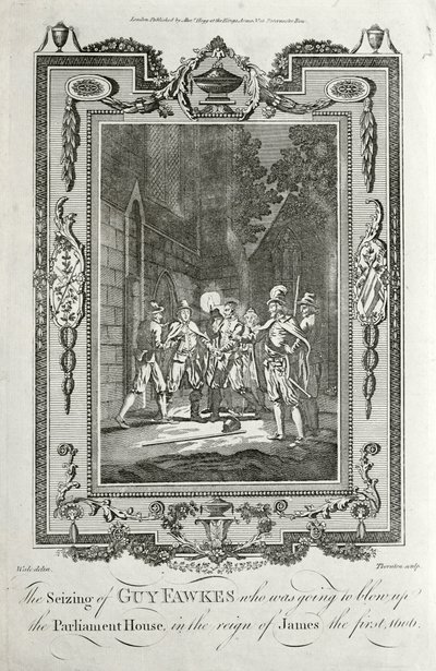 Arresto de Guy Fawkes por intentar volar las Casas del Parlamento en la Conspiración de la Pólvora, 5 de noviembre de 1605 de English School