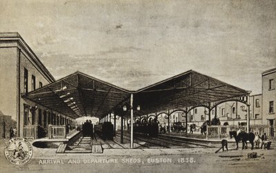 Cobertizos de Llegada y Salida, Euston 1838 de English School