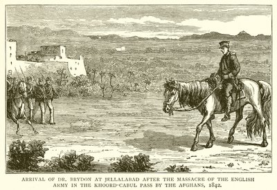 Llegada del Dr. Brydon a Jellalabad después de la Masacre del Ejército Inglés en el Paso de Khoord-Cabul por los Afganos, 1842 de English School