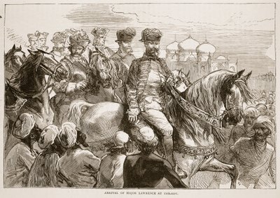 Llegada del Mayor Lawrence a Coilady, ilustración de Cassells Illustrated History of India de James Grant, pub. 1879 de English School
