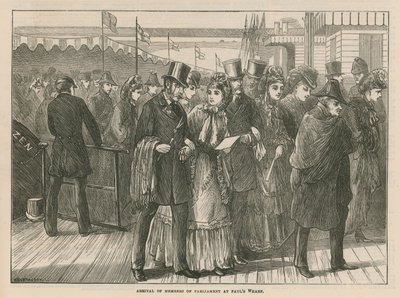 Llegada de miembros del Parlamento en St Pauls Wharf de English School