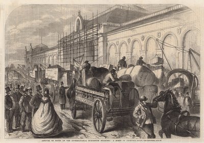 Llegada de mercancías al edificio de la Exposición Internacional; una escena en Cromwell Road de English School