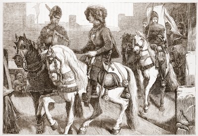 Llegada de los diputados husitas a Basilea, ilustración de La Historia del Protestantismo por James Aitken Wylie (1808-1890), pub. 1878 de English School