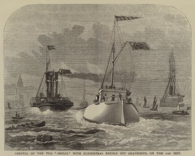 Llegada del remolcador "Anglia" con la aguja de Cleopatra frente a Gravesend, el 21 de inst (grabado) de English School