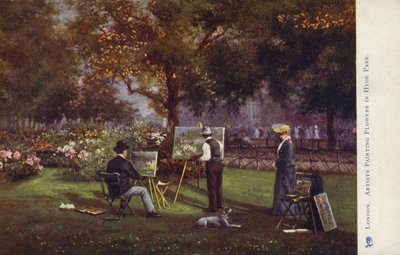 Artistas pintando flores en Hyde Park, Londres de English School