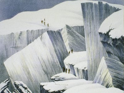 Ascendiendo un acantilado, de A Narrative of an Ascent to the Summit of Mont Blanc por Charles Fellows, publicada en 1827 de English School