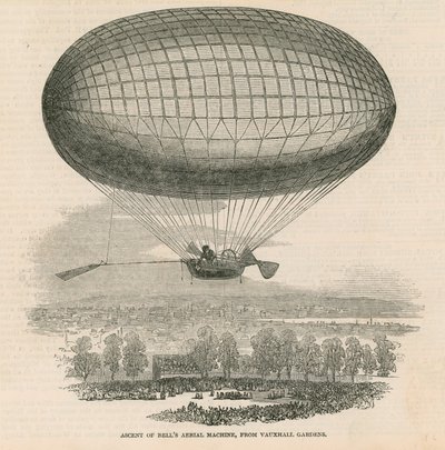 Ascenso de la máquina aérea de Bell desde Vauxhall Gardens, Londres de English School