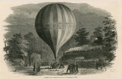 Ascenso del globo del Sr. Green en la noche del miércoles; Jardines de Vauxhall, Londres de English School
