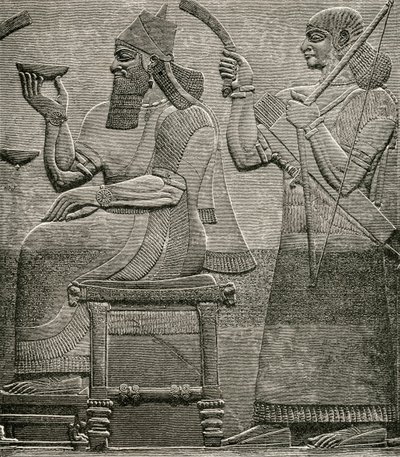 Ashur-nasir-pal II, de un bajorrelieve en el Museo Británico, de The Worlds Inhabitants por G.T. Bettany, publicado en 1888 de English School