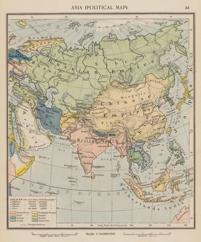Asia, Mapa político (litografía en color) de English School