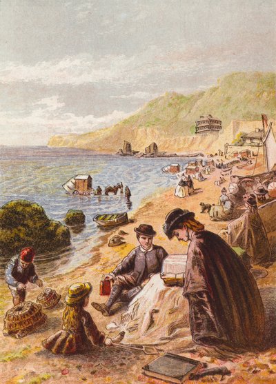 En la playa (litografía en color) de English School