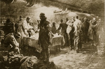 Trabajando en un puesto de ayuda en un sótano bajo un fuerte de Verdún, 1914-19 de English School