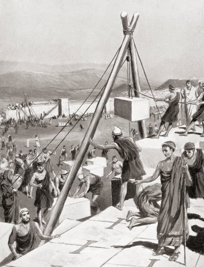 Atenienses reconstruyendo su ciudad bajo la guía de Temístocles después de la invasión persa de Grecia, c.479 a.C., de la Historia de las Naciones de Hutchinson, pub.1915 de English School
