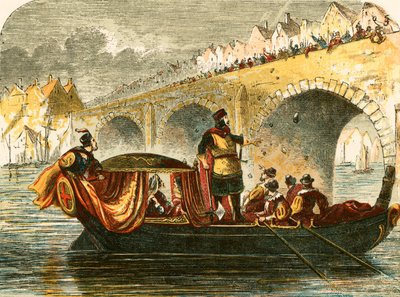 Intento de hundir la barcaza de Leonor, reina de Enrique III, en el puente de Londres de English School