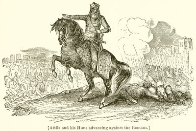 Atila y sus hunos avanzando contra los romanos de English School