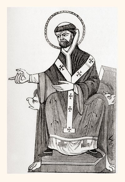 Agustín de Canterbury, monje benedictino católico del siglo VI que se convirtió en el primer arzobispo de Canterbury, de la Vieja Inglaterra: A Pictorial Museum, publicado en 1847 de English School