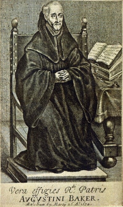 Augustini Baker, frontispicio de Holy Wisdom, impreso en 1634 de English School