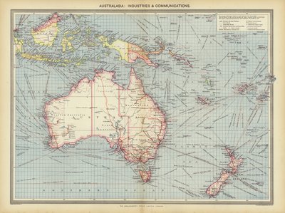 Australasia, industrias y comunicaciones (litografia en color) de English School