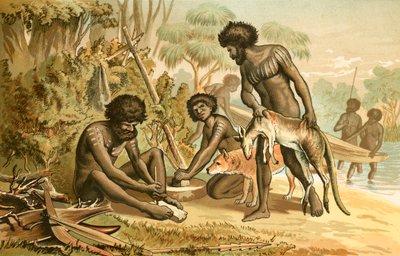 Aborígenes australianos preparando una comida de English School