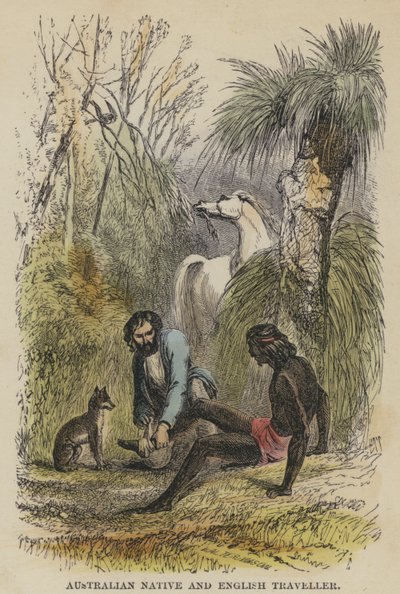 Nativo Australiano y Viajero Inglés (grabado coloreado) de English School