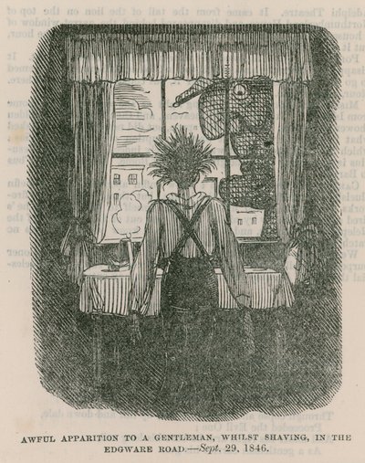Aparición espantosa a un caballero, mientras se afeitaba, en Edgware Road, Londres - 30 de septiembre de 1846 de English School