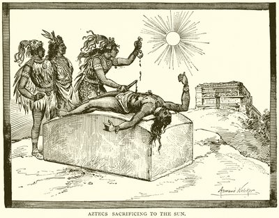 Aztecas sacrificando al Sol de English School