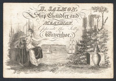 B Salmon, proveedor de barcos y molinero, tarjeta comercial de English School