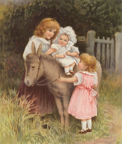 Bebé montado en un burro (cromolito) de English School