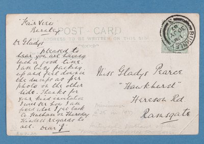 Reverso de la postal de Jim Hogan, 1907 de English School