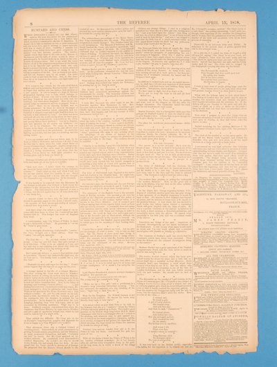 Última página de The Referee, no.35. 15 de abril de 1878 de English School