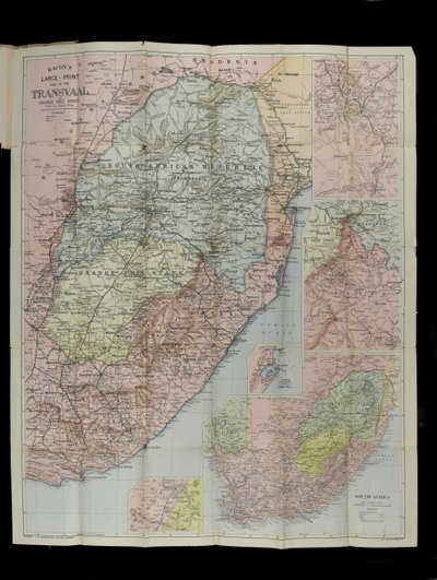 Mapa a gran escala de Bacon del Estado Libre de Orange Transvaal y Natal con extensión al sur hasta Port Elizabeth, Sudáfrica de English School