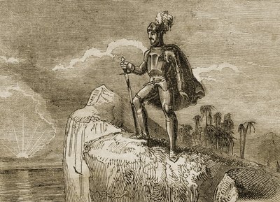 La primera vista del Pacífico de Balboa en 1513, ilustración de 